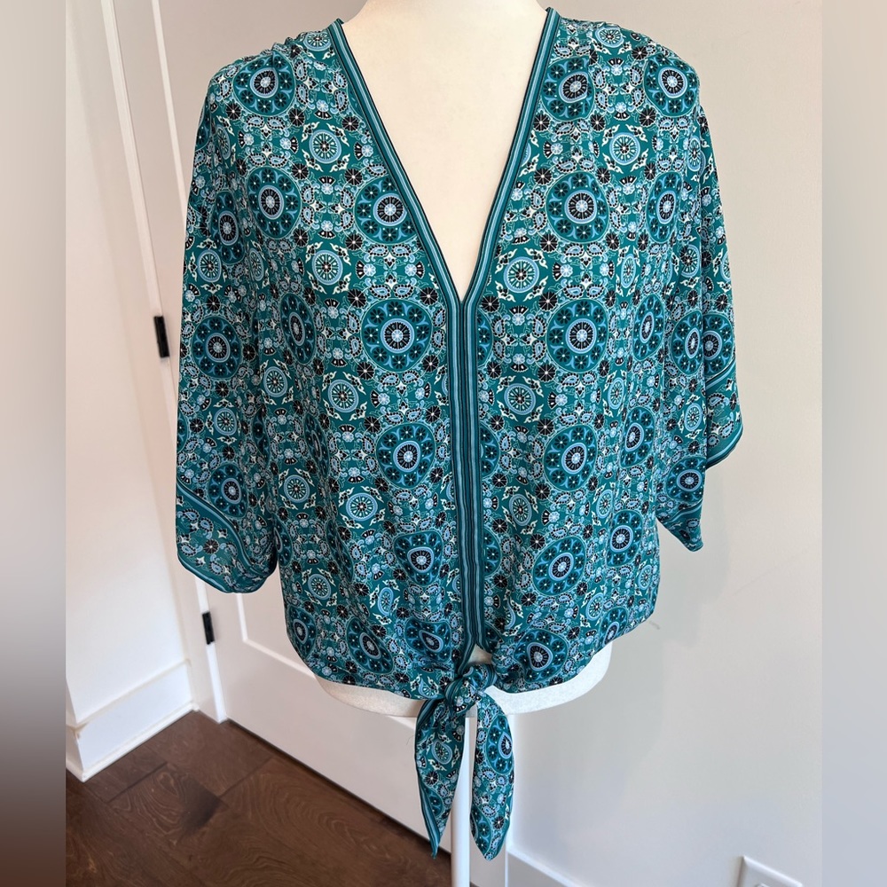 Max Studio Geometric Tie Blouse